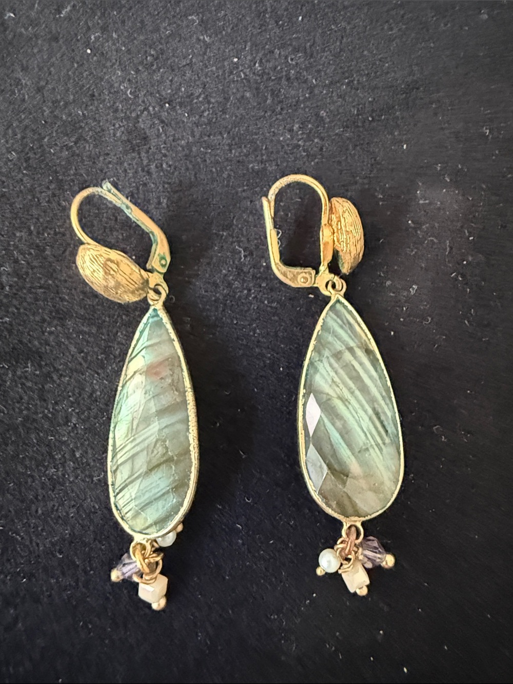 GAS Bijoux Gold-Tone Labradorite Dangle Leverback Earrings - Picture 3 of 5